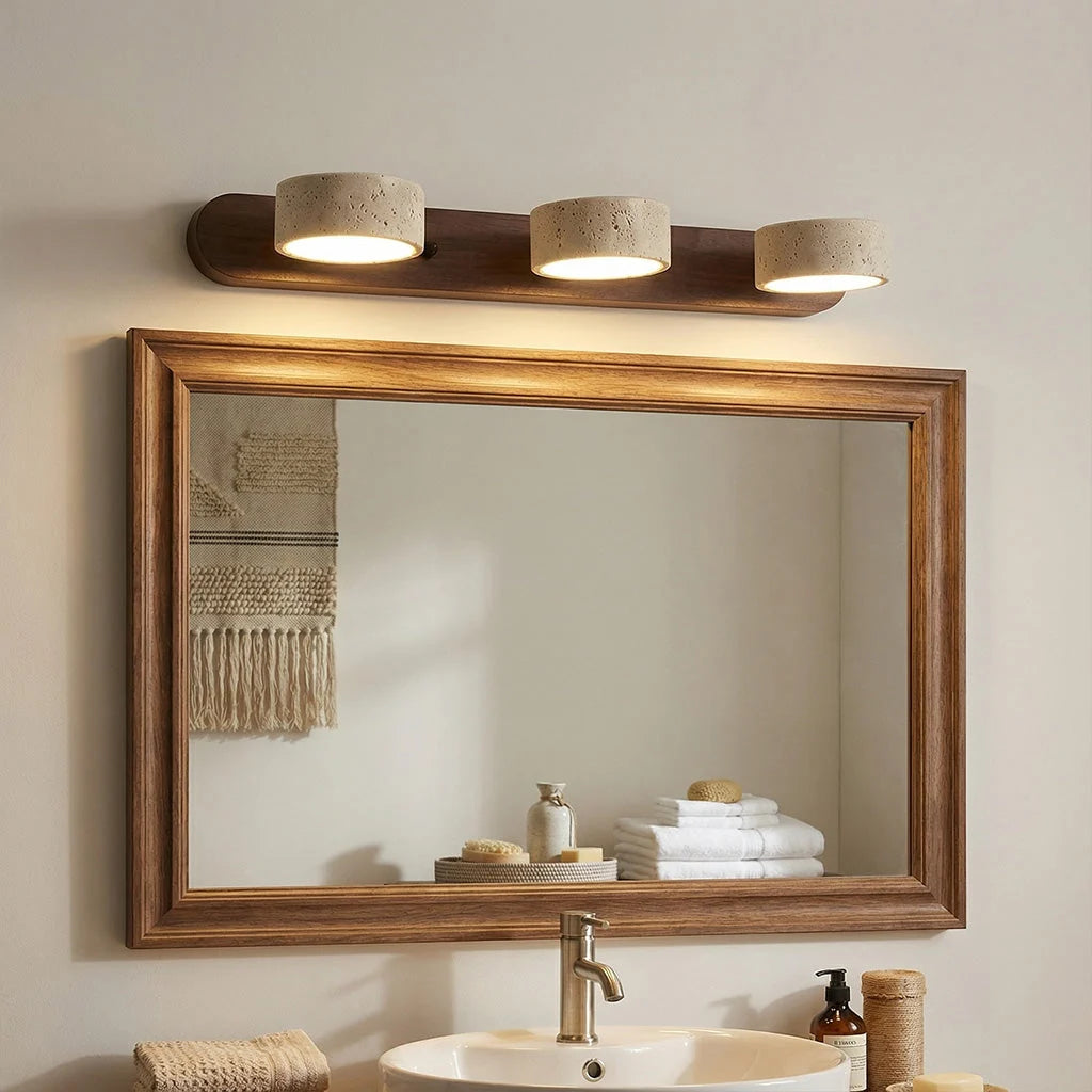 Wall Lamp Adjustable Arms Travertine & Wood Warm-White LED