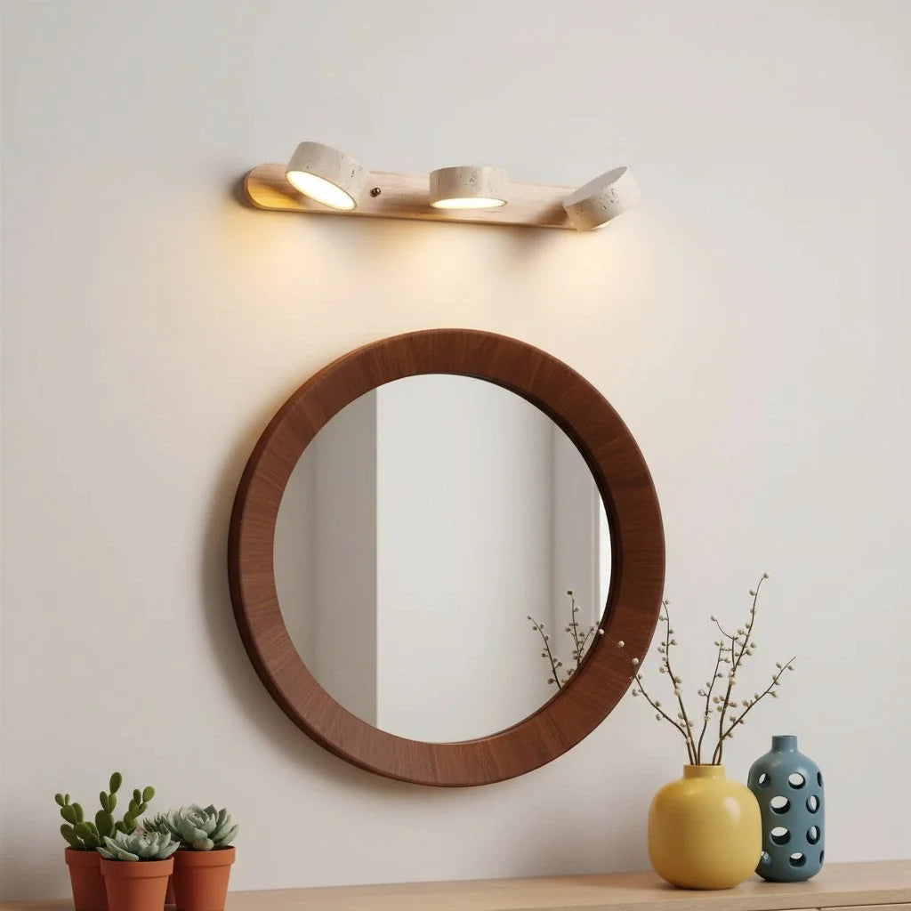 Wall Lamp Adjustable Arms Travertine & Wood Warm-White LED