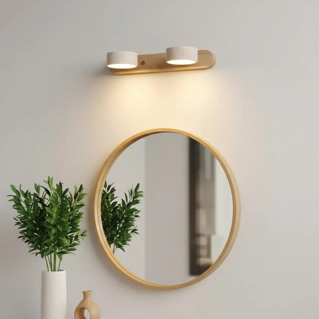 Wall Lamp Adjustable Arms Travertine & Wood Warm-White LED