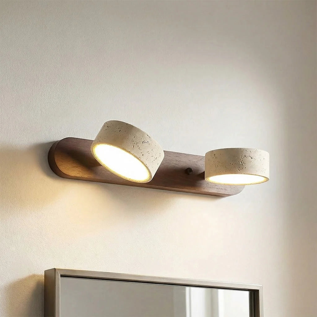 Wall Lamp Adjustable Arms Travertine & Wood Warm-White LED