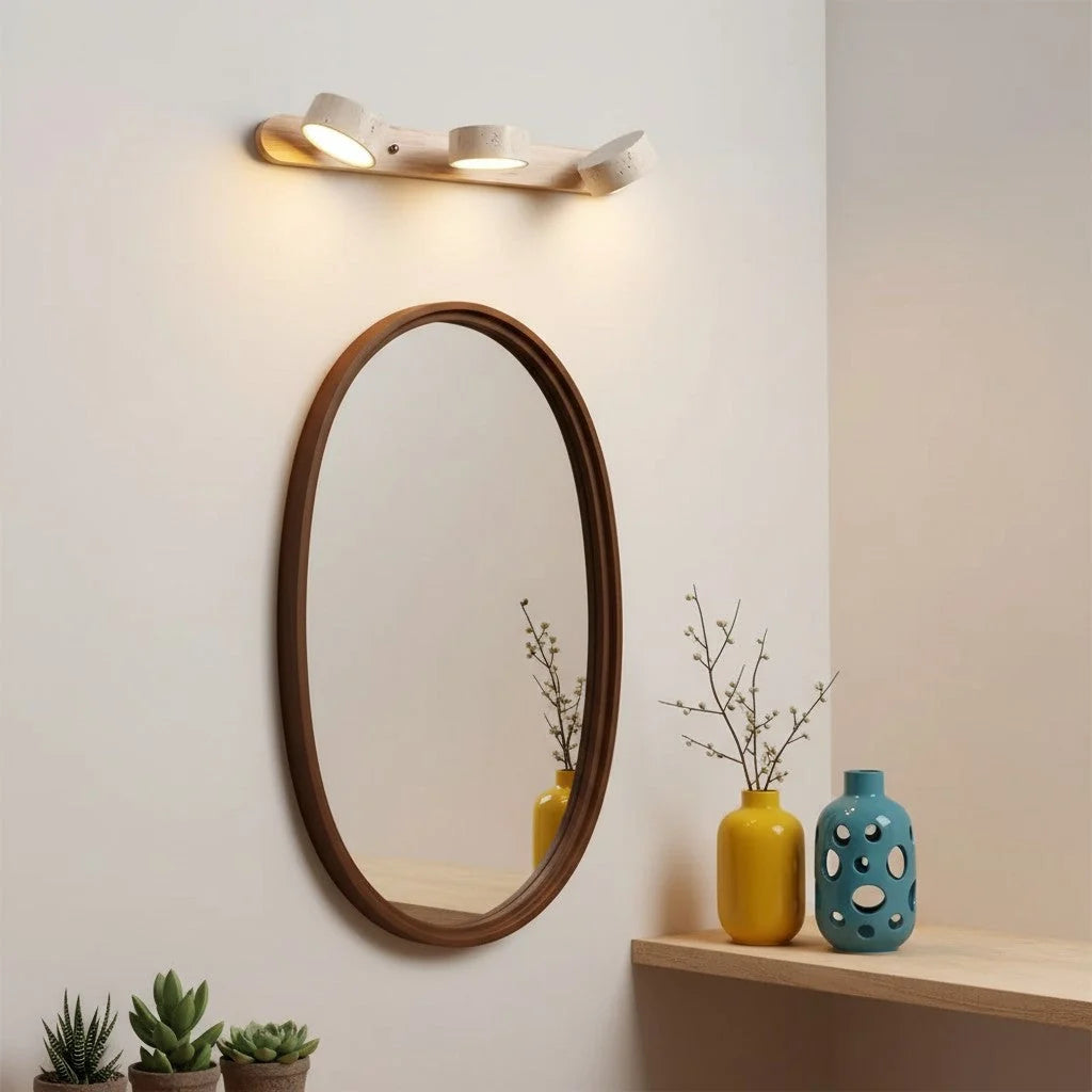 Wall Lamp Adjustable Arms Travertine & Wood Warm-White LED