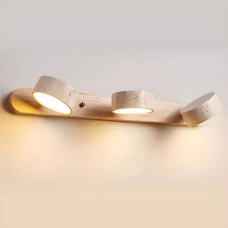 Wall Lamp Adjustable Arms Travertine & Wood Warm-White LED
