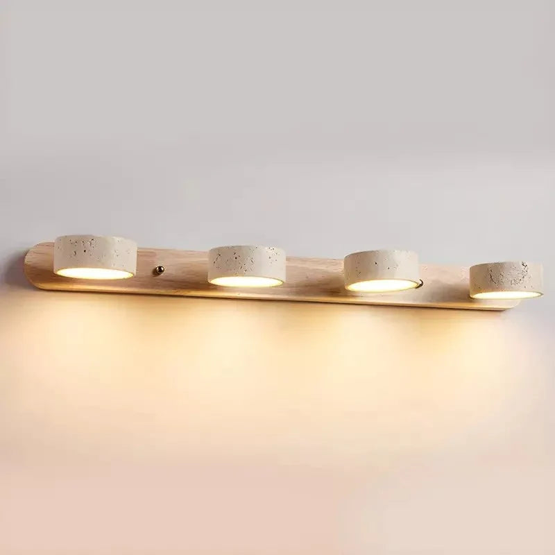 Wall Lamp Adjustable Arms Travertine & Wood Warm-White LED