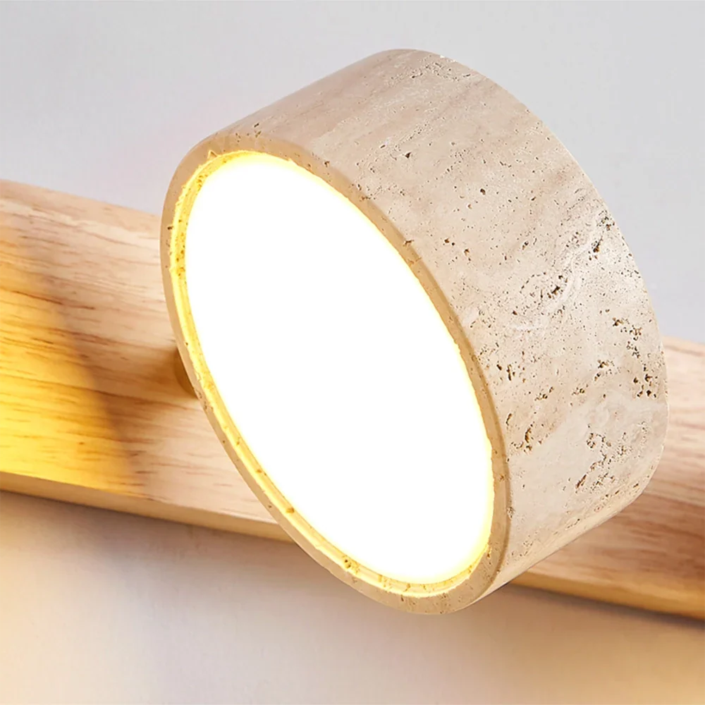 Wall Lamp Adjustable Arms Travertine & Wood Warm-White LED