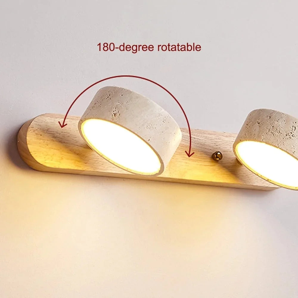 Wall Lamp Adjustable Arms Travertine & Wood Warm-White LED