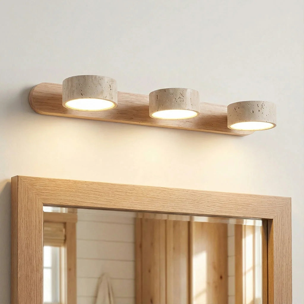 Wall Lamp Adjustable Arms Travertine & Wood Warm-White LED