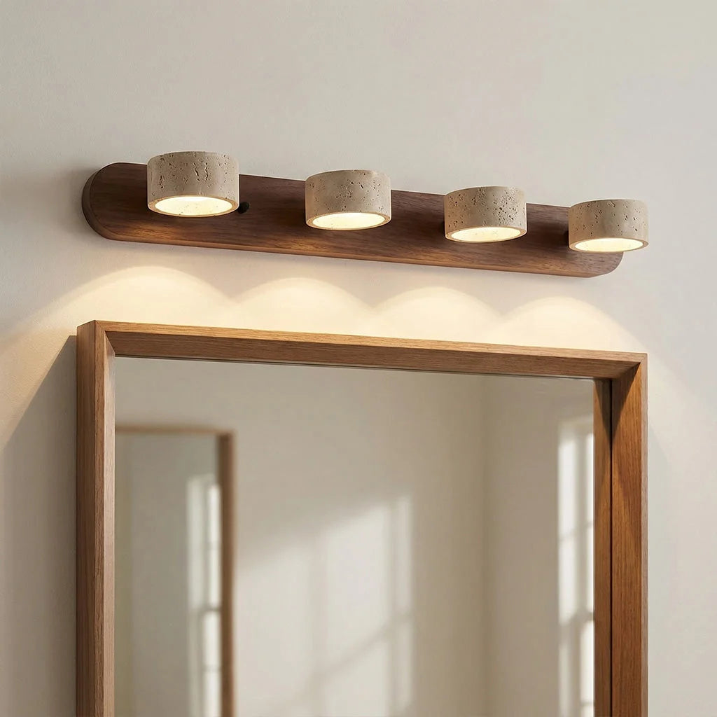 Wall Lamp Adjustable Arms Travertine & Wood Warm-White LED