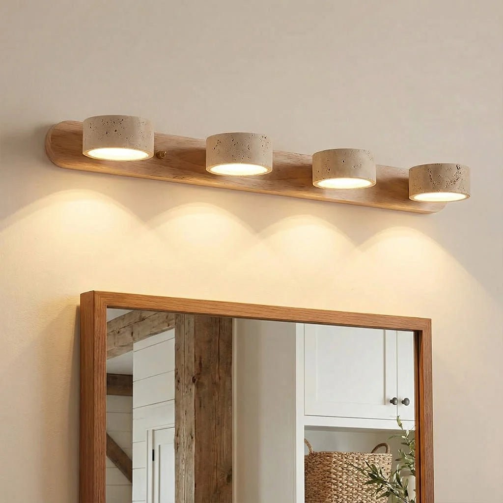 Wall Lamp Adjustable Arms Travertine & Wood Warm-White LED