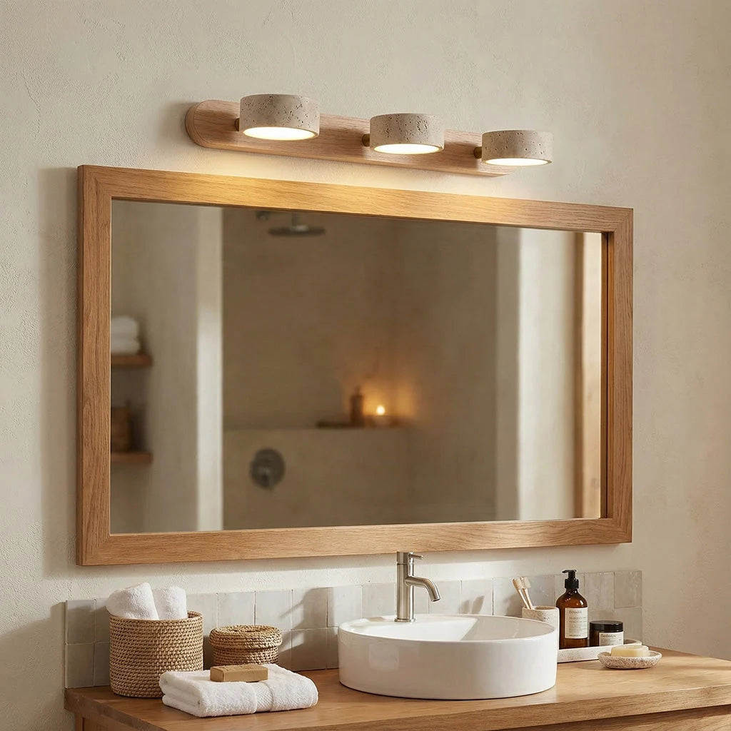 Wall Lamp Adjustable Arms Travertine & Wood Warm-White LED