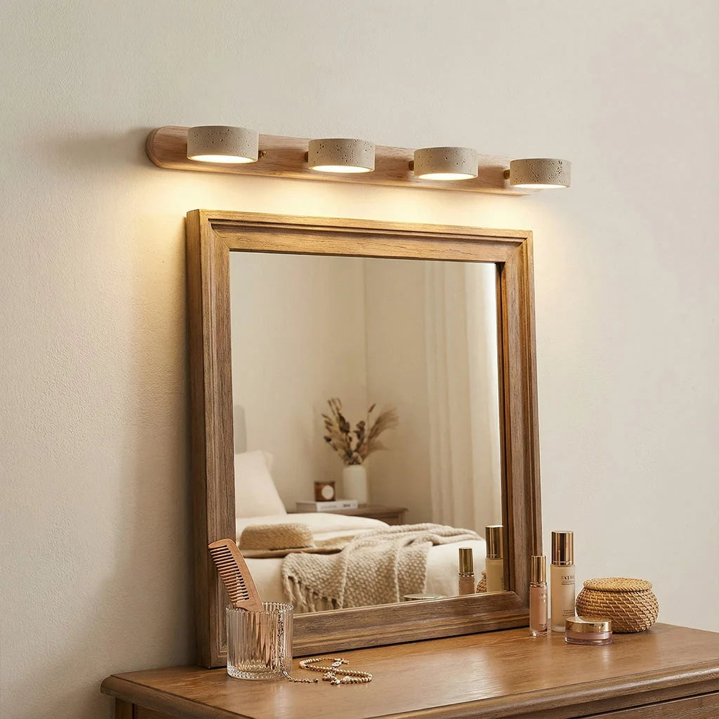 Wall Lamp Adjustable Arms Travertine & Wood Warm-White LED