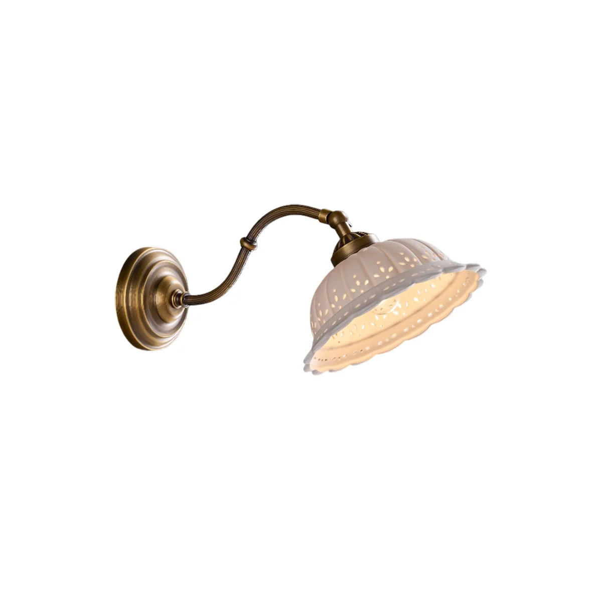 Wall Lamp Antique Brass & White Ceramic Openwork