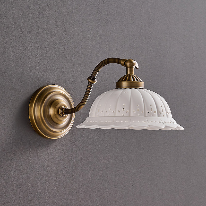 Wall Lamp Antique Brass & White Ceramic Openwork