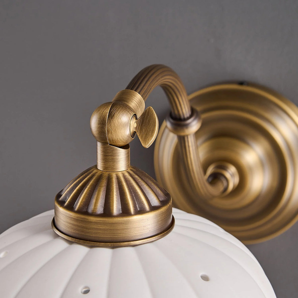 Wall Lamp Antique Brass & White Ceramic Openwork