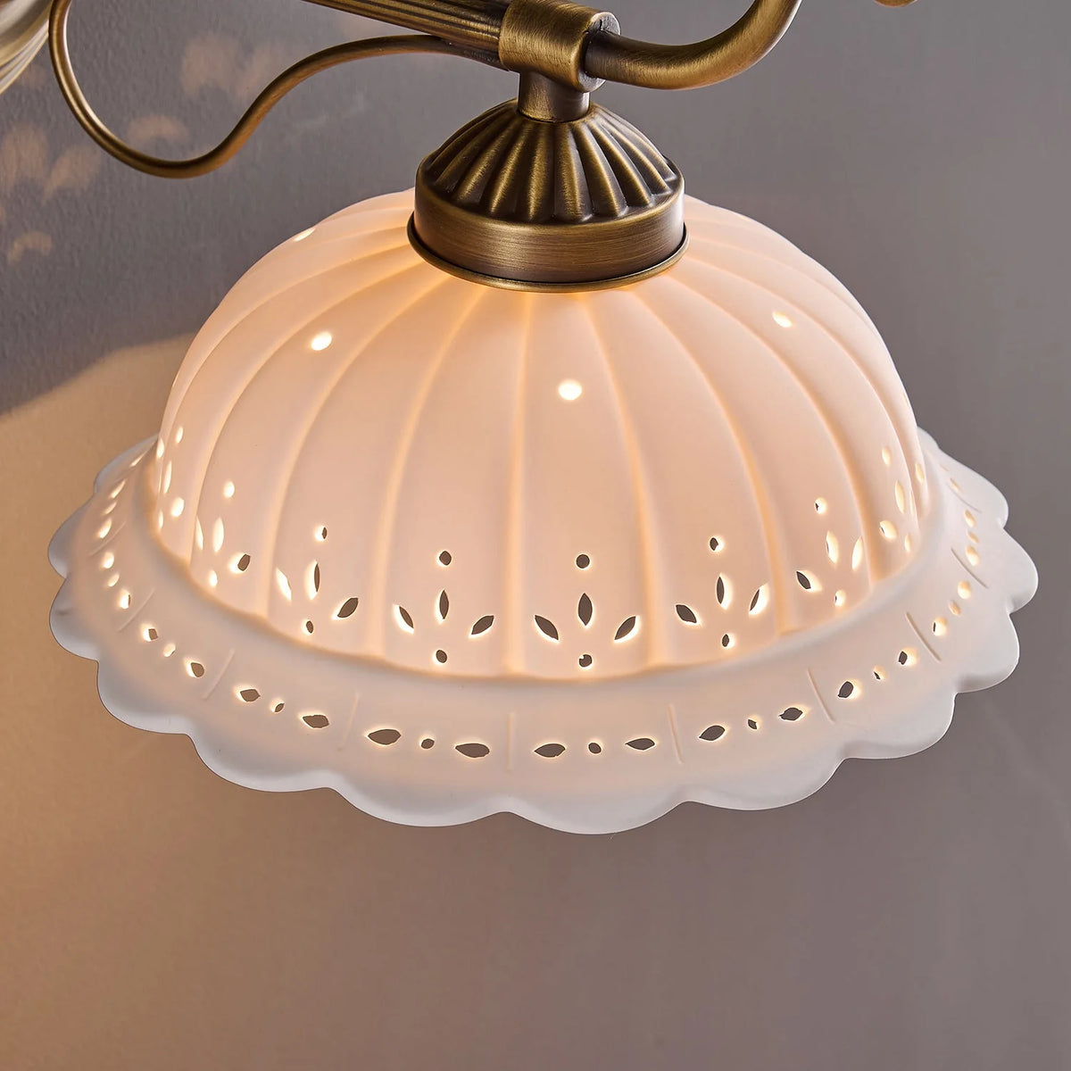 Wall Lamp Antique Brass & White Ceramic Openwork