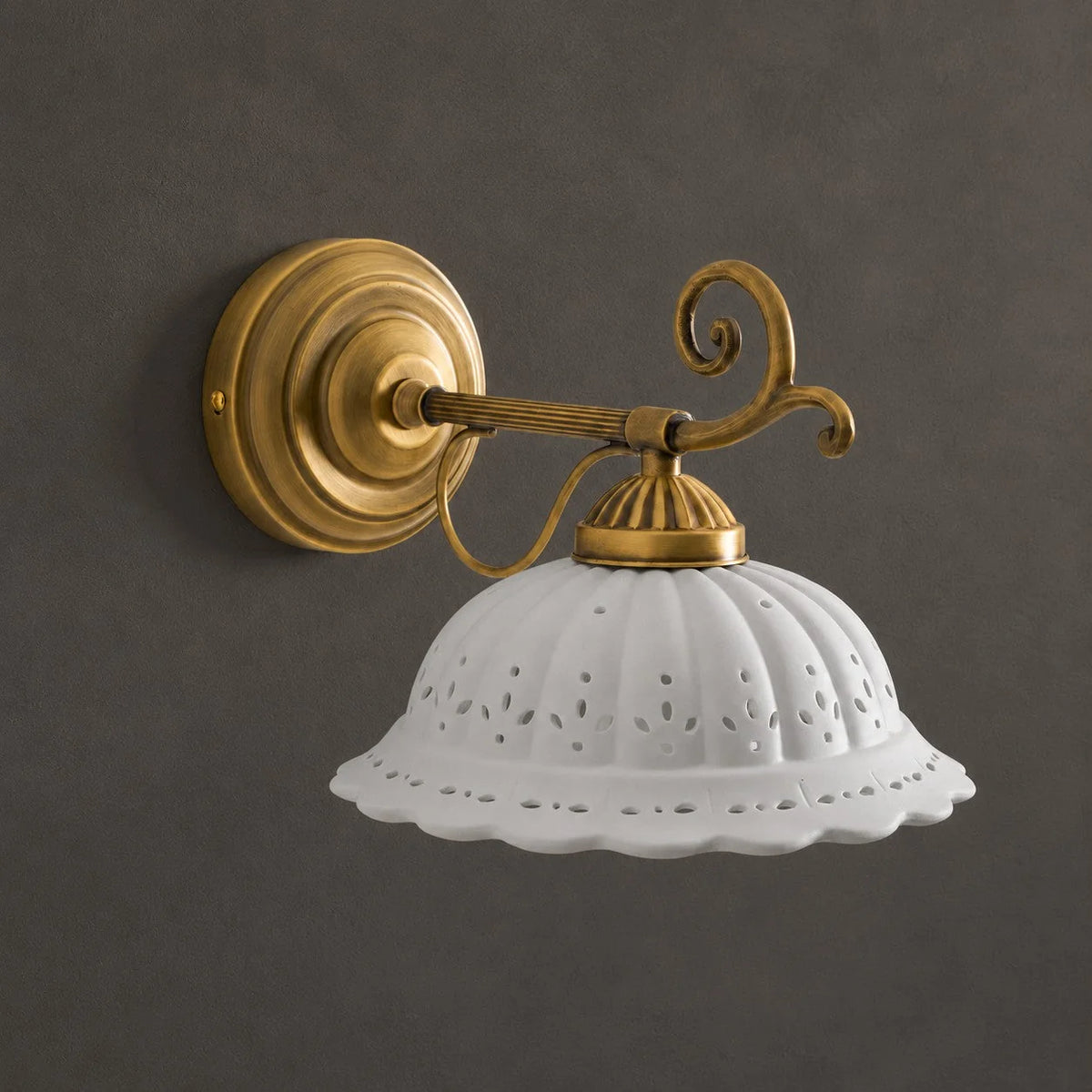 Wall Lamp Antique Brass & White Ceramic Openwork