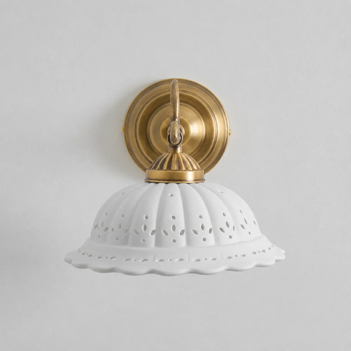 Wall Lamp Antique Brass & White Ceramic Openwork