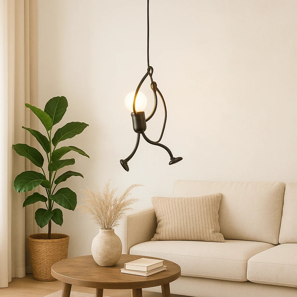 Wall Lamp Climbing Figure Matte Finish & Natural Rope