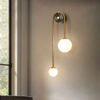 Wall Lamp Curved Arc Double Opal Globes Brass Finish