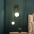 Wall Lamp Curved Arc Double Opal Globes Brass Finish