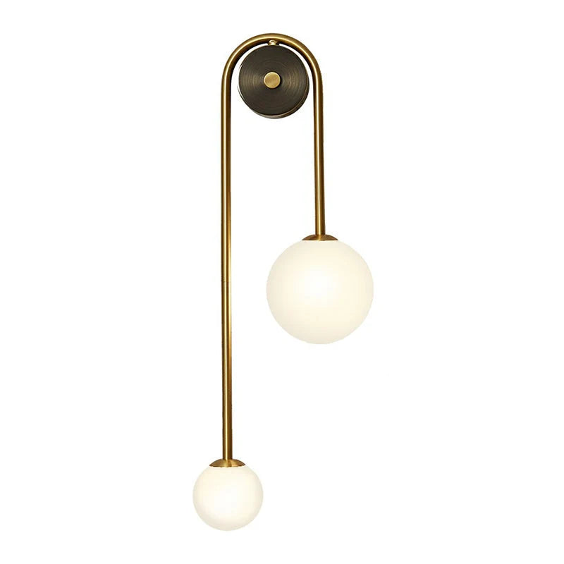 Wall Lamp Curved Arc Double Opal Globes Brass Finish