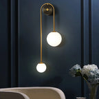 Wall Lamp Curved Arc Double Opal Globes Brass Finish