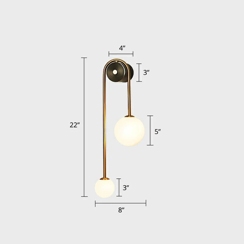 Wall Lamp Curved Arc Double Opal Globes Brass Finish