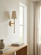 Wall Lamp Fabric Shade Rustic Brass Finish