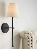 Wall Lamp Fabric Shade Rustic Brass Finish