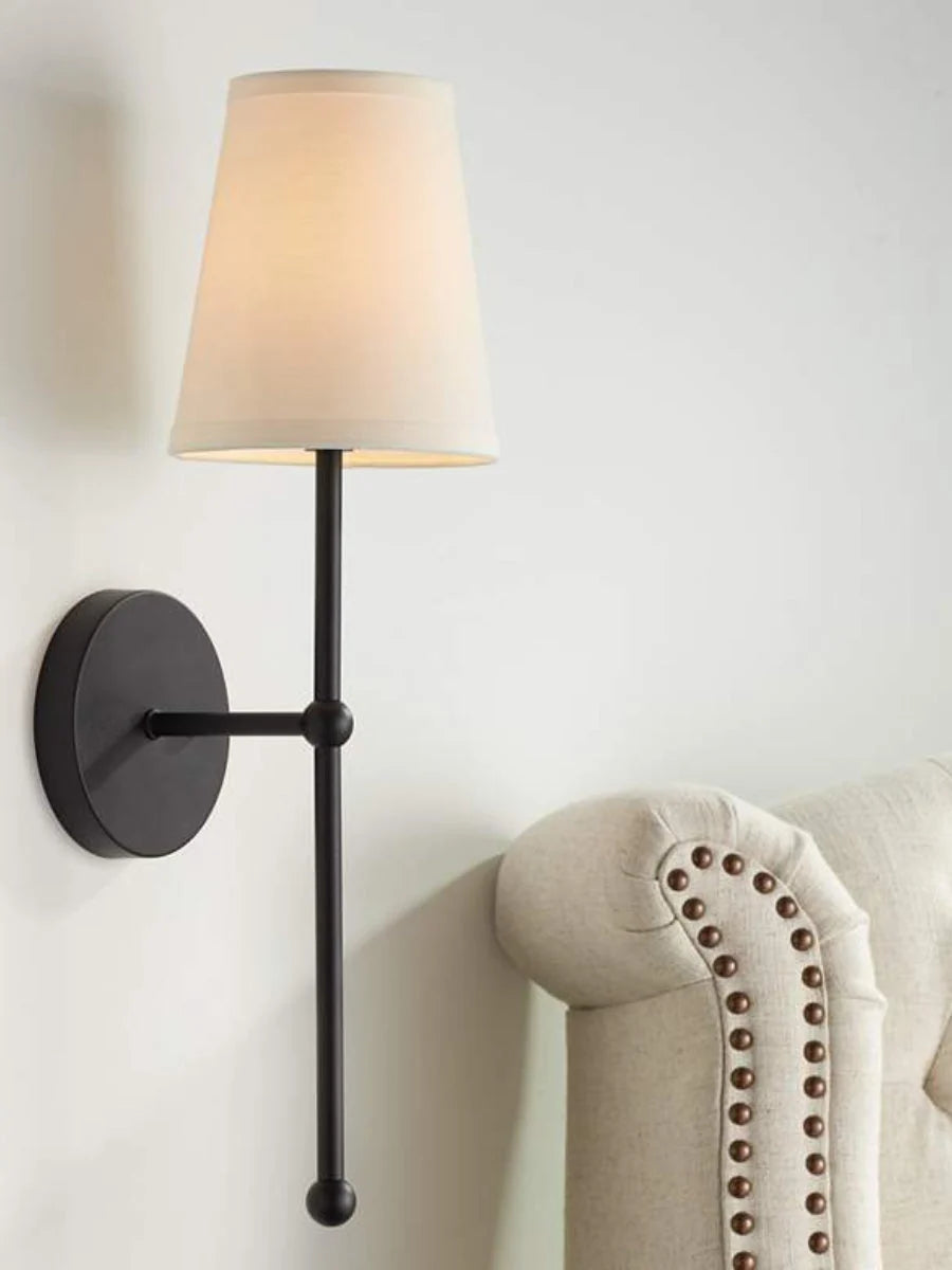 Wall Lamp Fabric Shade Rustic Brass Finish