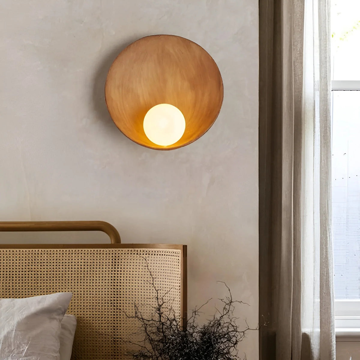Wall Lamp Frosted Glass Wood Base