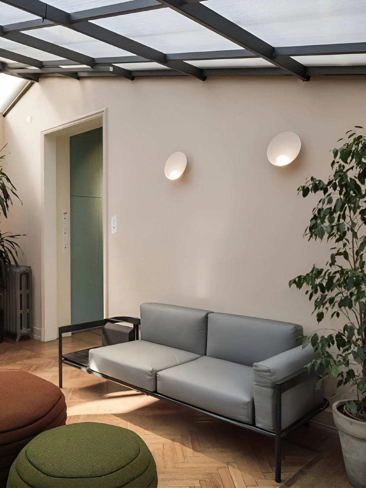 Wall Lamp Frosted Glass Wood Base