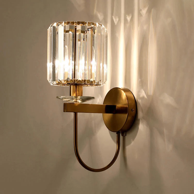 Wall Lamp Gold Finish Curved Arm Crystal Shade