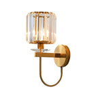 Wall Lamp Gold Finish Curved Arm Crystal Shade