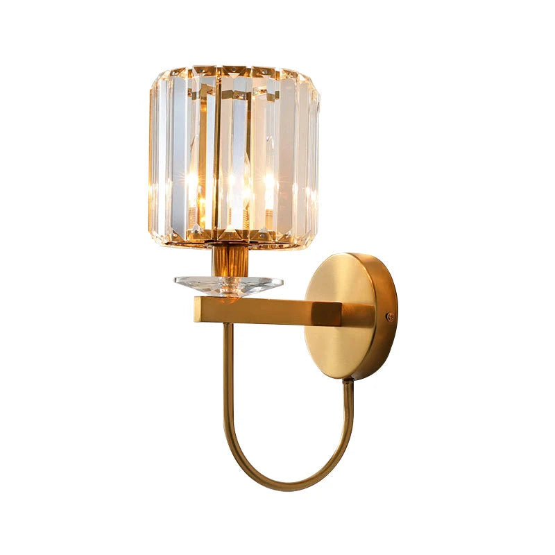 Wall Lamp Gold Finish Curved Arm Crystal Shade