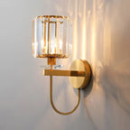 Wall Lamp Gold Finish Curved Arm Crystal Shade