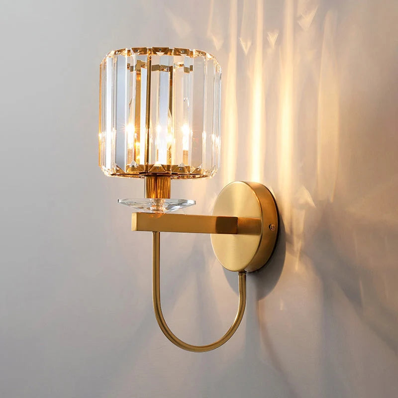 Wall Lamp Gold Finish Curved Arm Crystal Shade
