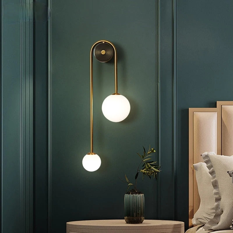 Wall Lamp Gold Metal Milky Glass Globe Dimmable E27