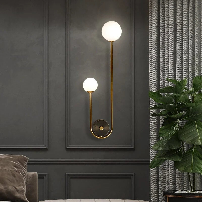 Wall Lamp Gold Metal Milky Glass Globe Dimmable E27