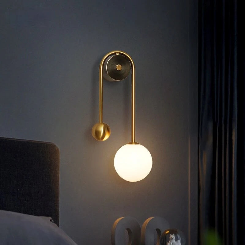 Wall Lamp Gold Metal Milky Glass Globe Dimmable E27