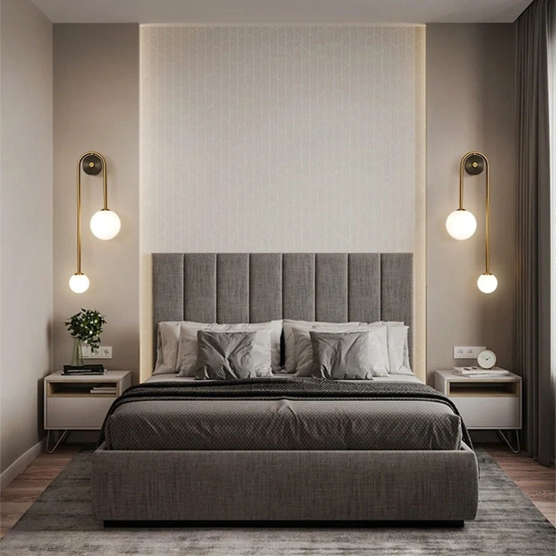 Wall Lamp Gold Metal Milky Glass Globe Dimmable E27