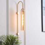 Wall Lamp Mid-Century Gooseneck Metal Ribbed Glass Shade