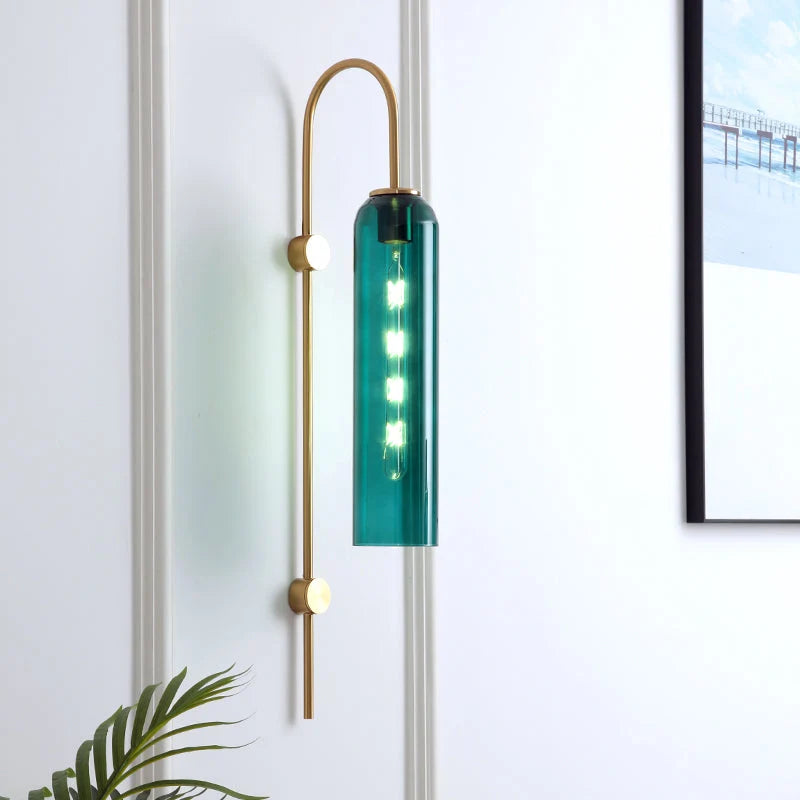 Wall Lamp Mid-Century Gooseneck Metal Ribbed Glass Shade