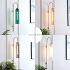Wall Lamp Mid-Century Gooseneck Metal Ribbed Glass Shade