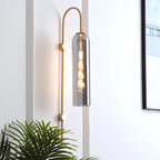 Wall Lamp Mid-Century Gooseneck Metal Ribbed Glass Shade