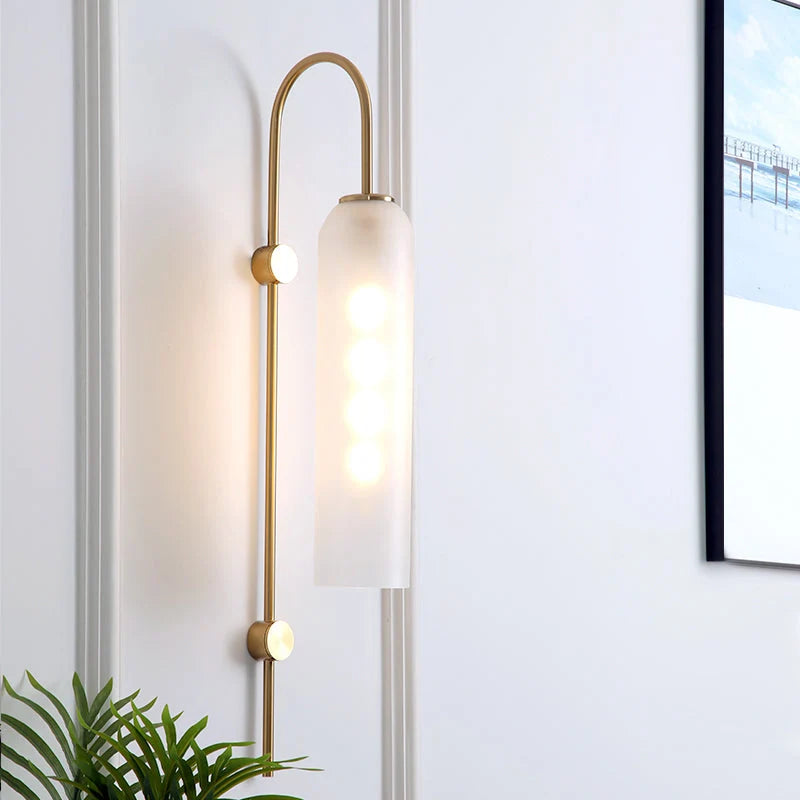 Wall Lamp Mid-Century Gooseneck Metal Ribbed Glass Shade