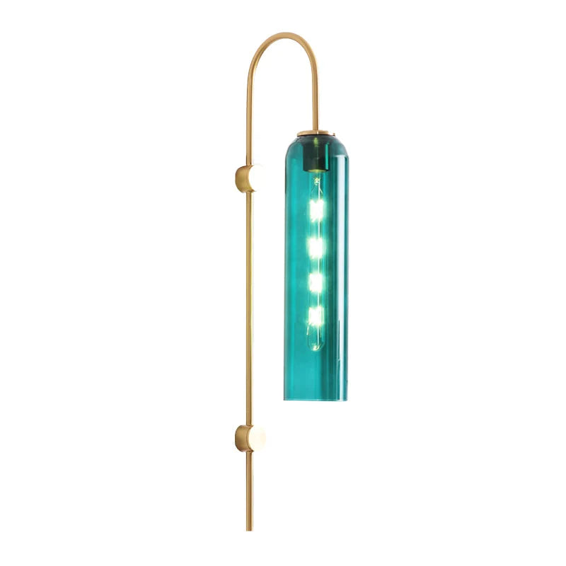 Wall Lamp Mid-Century Gooseneck Metal Ribbed Glass Shade