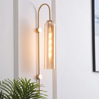 Wall Lamp Mid-Century Gooseneck Metal Ribbed Glass Shade