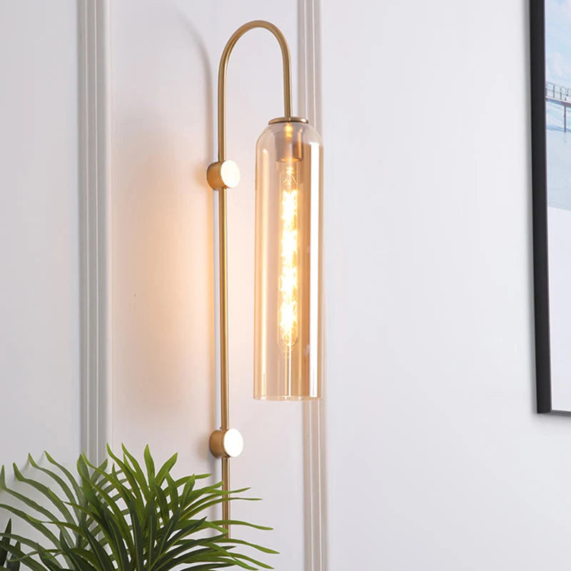 Wall Lamp Mid-Century Gooseneck Metal Ribbed Glass Shade