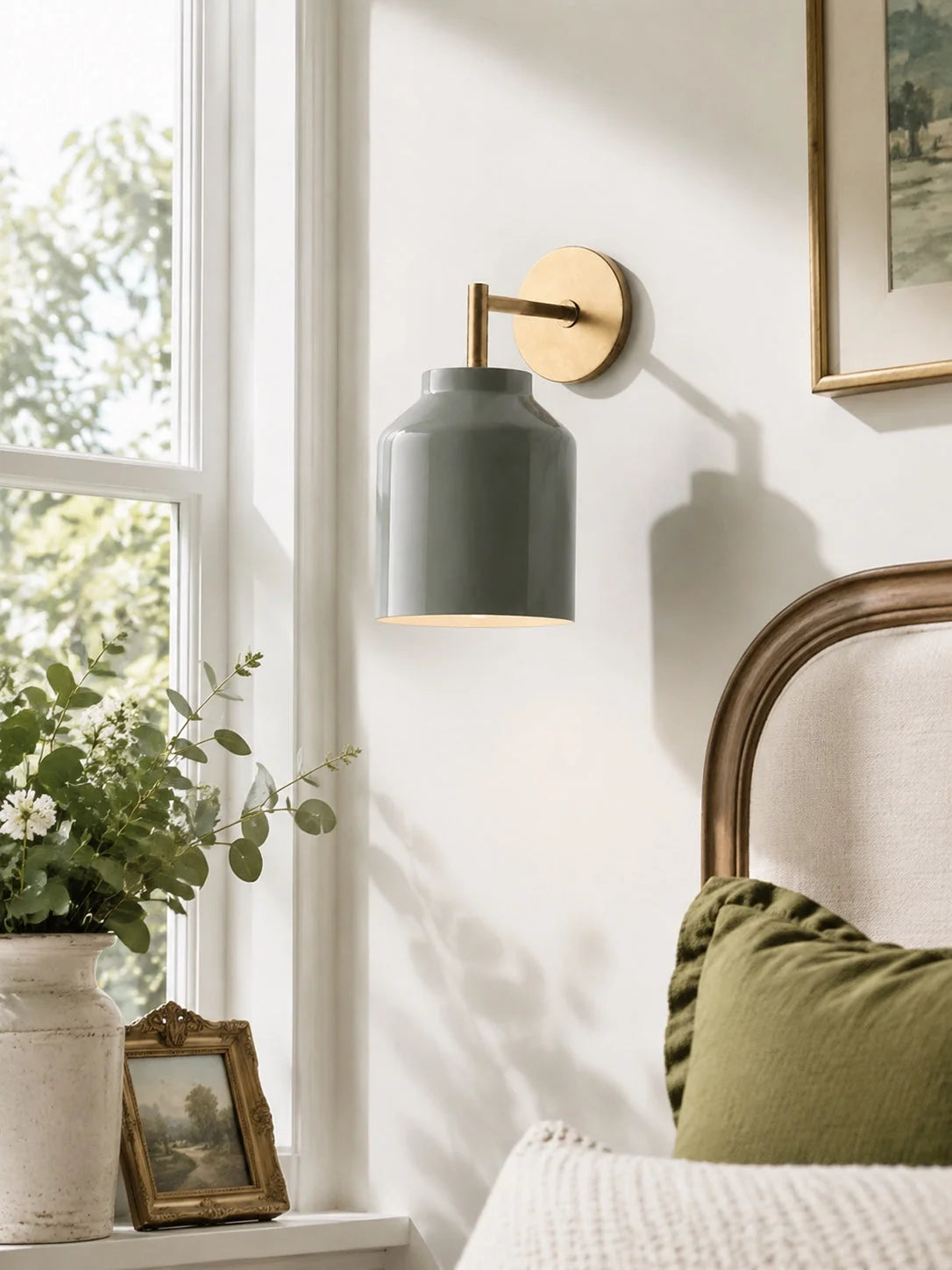 Wall Lamp Milk Glass Shade Metal Frame
