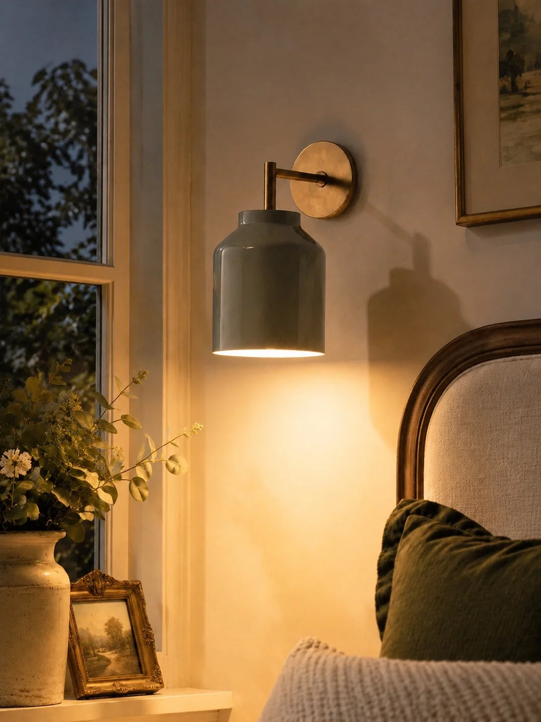 Wall Lamp Milk Glass Shade Metal Frame